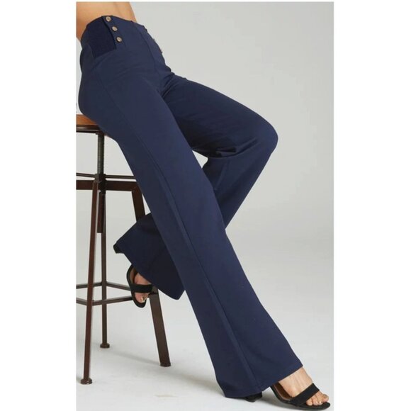 NWT Suzanne Betro Navy Button-Accent High-Waist Wide-Leg Pants 3X - Picture 1 of 9